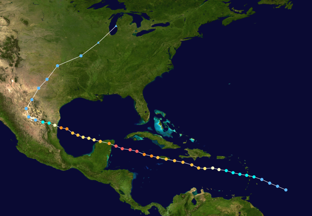 Ruta del huracán "Gilbert" desde su formación